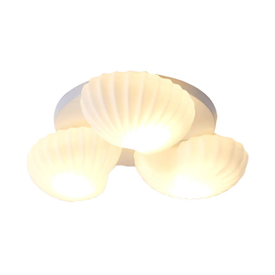 Nautical Glass Scallop Shell Flush Light - 3/5-Light Mount Ceiling Lighting For Living Room