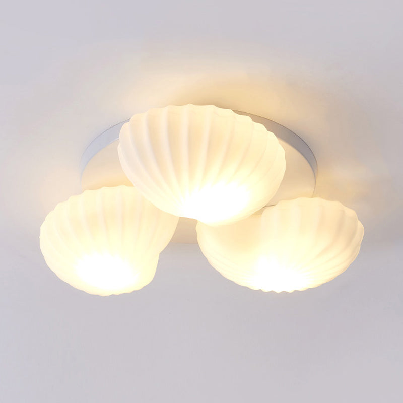 Nautical Glass Scallop Shell Flush Light - 3/5-Light Mount Ceiling Lighting For Living Room