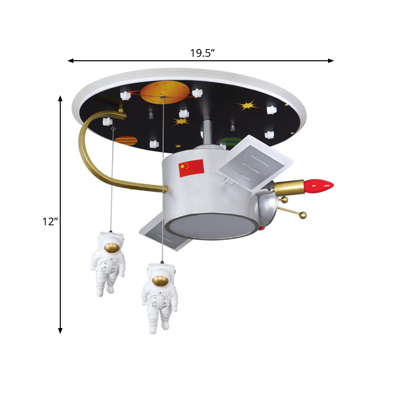 Cartoon Led Flush Mount Nickel Astronaut And Space Missile Ceiling Lamp