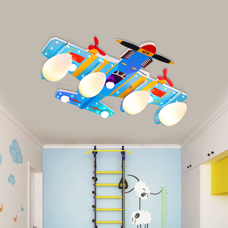 Blue Acrylic Fighter Jet Ceiling Light For Boy’s Bedroom - 4 Head Flush Mount Fixture