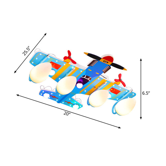 Blue Acrylic Fighter Jet Ceiling Light For Boys Bedroom - 4 Head Flush Mount Fixture