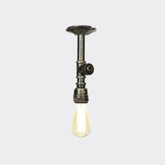 Bronze Water Pipe Ceiling Light - Antique Semi - Flush Mount With 1 Bulb