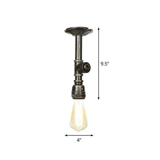 Bronze Water Pipe Ceiling Light - Antique Semi - Flush Mount With 1 Bulb