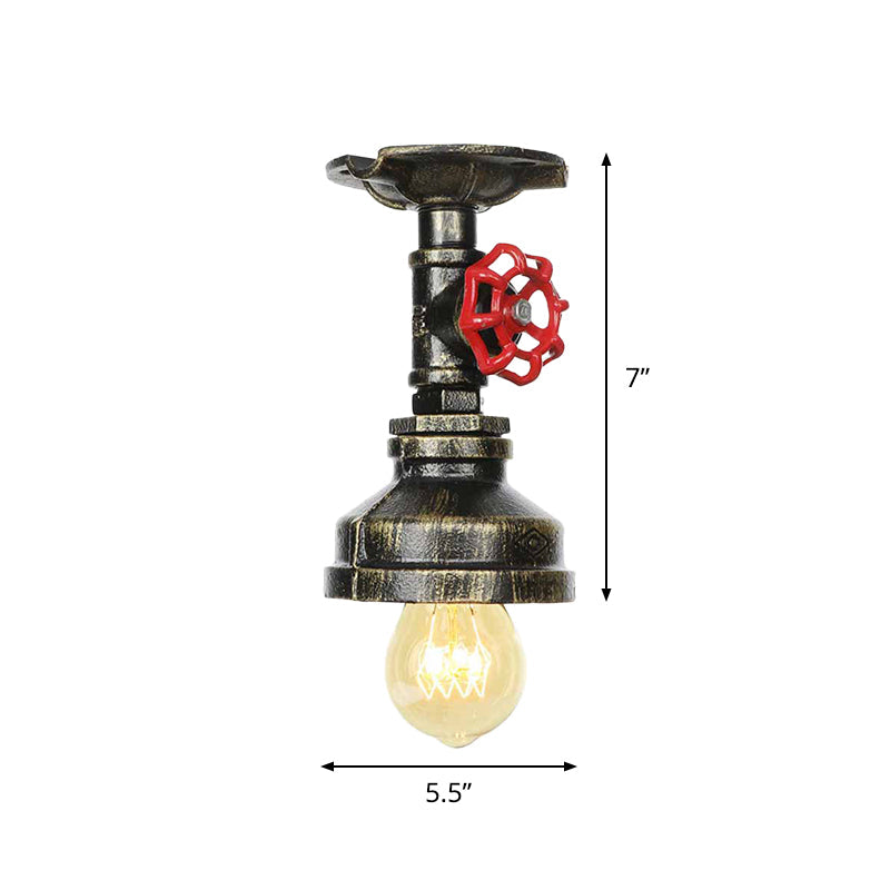 Bronze Water Pipe Ceiling Light - Antique Semi - Flush Mount With 1 Bulb