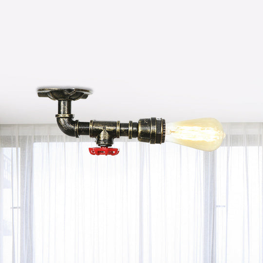 Bronze Rustic Water Pipe Semi Flushmount Ceiling Fixture - 1 - Head Metallic Mount / A