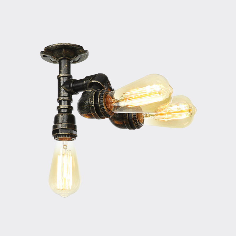 Semi Flush Mount Industrial Bare Bulb Ceiling Lighting In Bronze (3/4 - Light Iron Flush)