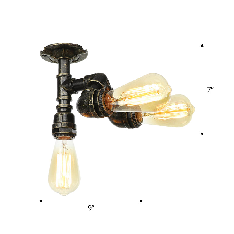 Semi Flush Mount Industrial Bare Bulb Ceiling Lighting In Bronze (3/4 - Light Iron Flush)