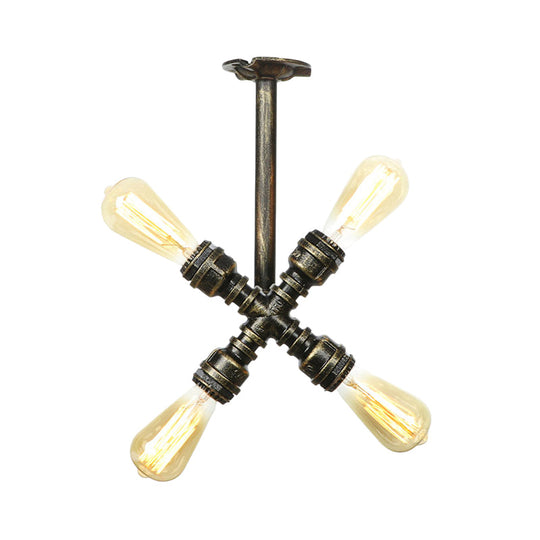 Semi Flush Mount Industrial Bare Bulb Ceiling Lighting In Bronze (3/4 - Light Iron Flush)