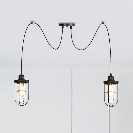 Industrial Black Caged Multi-Bulb Ceiling Light With Clear Glass - Perfect For Restaurants And Swag