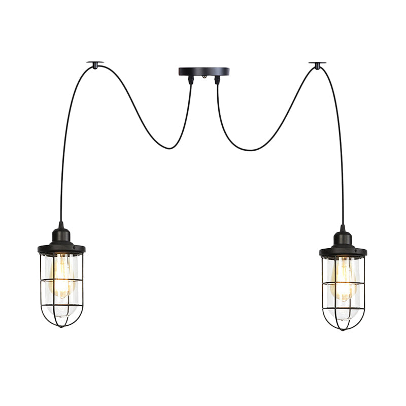 Industrial Black Caged Multi-Bulb Ceiling Light With Clear Glass - Perfect For Restaurants And Swag