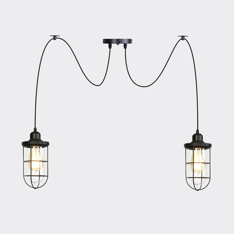Industrial Black Caged Multi-Bulb Ceiling Light With Clear Glass - Perfect For Restaurants And Swag