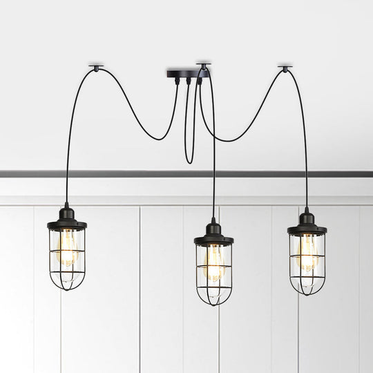 Industrial Black Caged Multi-Bulb Ceiling Light With Clear Glass - Perfect For Restaurants And Swag