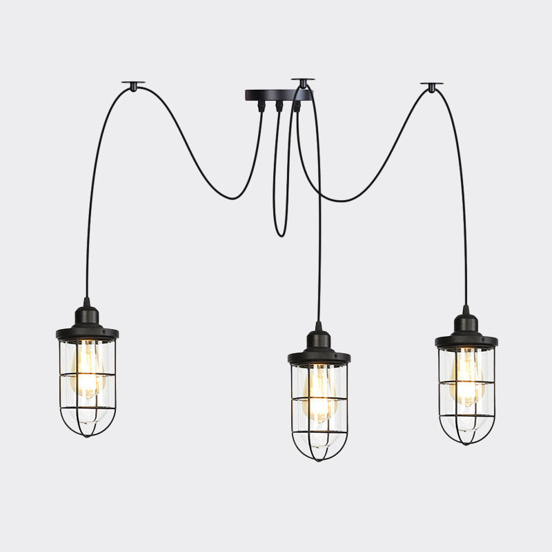 Industrial Black Caged Multi-Bulb Ceiling Light With Clear Glass - Perfect For Restaurants And Swag