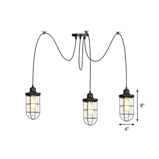 Industrial Black Caged Multi-Bulb Ceiling Light With Clear Glass - Perfect For Restaurants And Swag