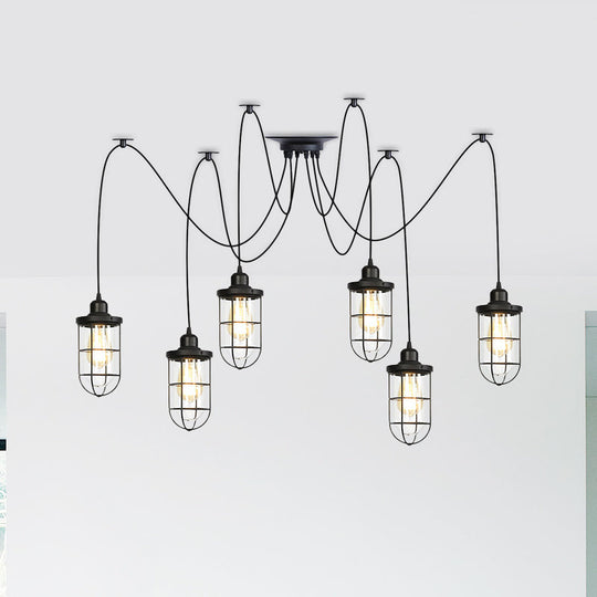 Industrial Black Caged Multi-Bulb Ceiling Light With Clear Glass - Perfect For Restaurants And Swag
