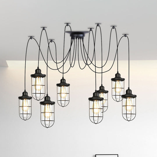 Industrial Black Caged Multi-Bulb Ceiling Light With Clear Glass - Perfect For Restaurants And Swag