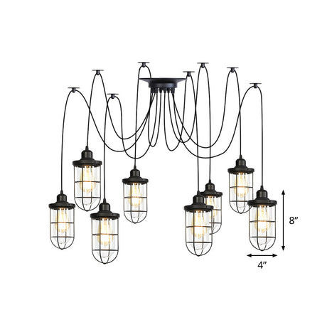 Industrial Black Caged Multi Ceiling Light - Clear Glass 2/3/6-Bulb Ideal For Restaurants Swag