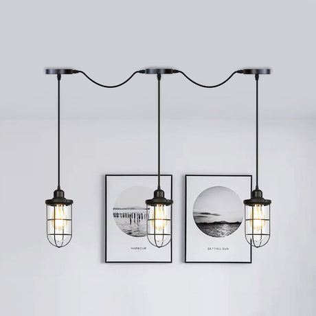 Black Multi-Light Chandelier | Farmhouse Style Clear Glass Cage Tandem Ceiling Lamp 3 /
