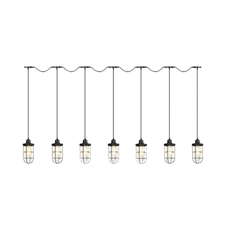 Black Multi-Light Chandelier | Farmhouse Style Clear Glass Cage Tandem Ceiling Lamp