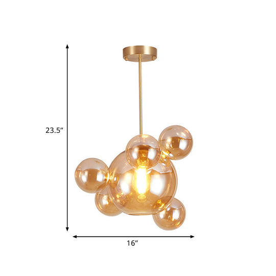 Modernist Amber Glass Pendant Lamp For Dining Table - 1 Light Bubble Shape Hanging Kit