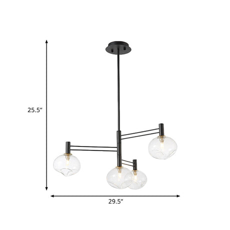 Modern Black Oval Semi-Mount Led Ceiling Lamp With 4 Clear Dimpled Glass Bulbs