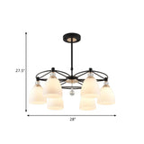 Contemporary Black Chandelier With Cream Glass And Crystal Droplets - 3/6 Lights For Living Room