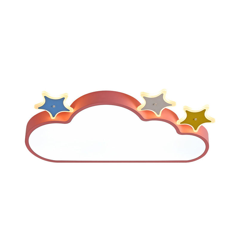Cartoon Pink/Blue Led Cloud-With-Star Flushmount Ceiling Light For Childrens Room