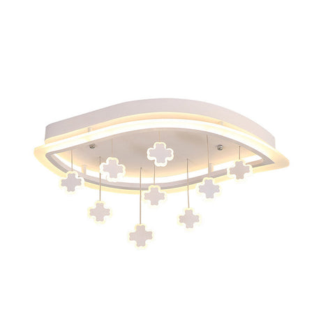 Kids Leaf Flushmount Acrylic Led Ceiling Light In White With Mathematical Sign Drapes - Ideal For