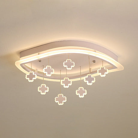 Kids Leaf Flushmount Acrylic Led Ceiling Light In White With Mathematical Sign Drapes - Ideal For