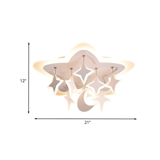 Starry Kids Room Led Ceiling Light With Acrylic Cartoon Design In Warm/White Flush Mount Lamp White