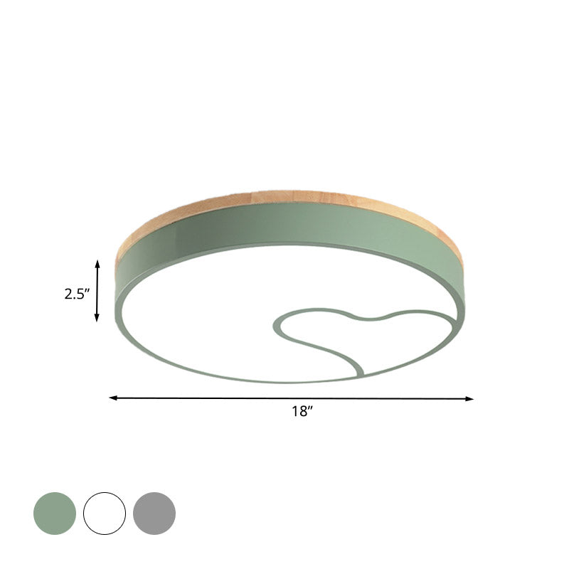 Green/White/Grey Macaron Ceiling Led Light With Wave Pattern And Wood Accent