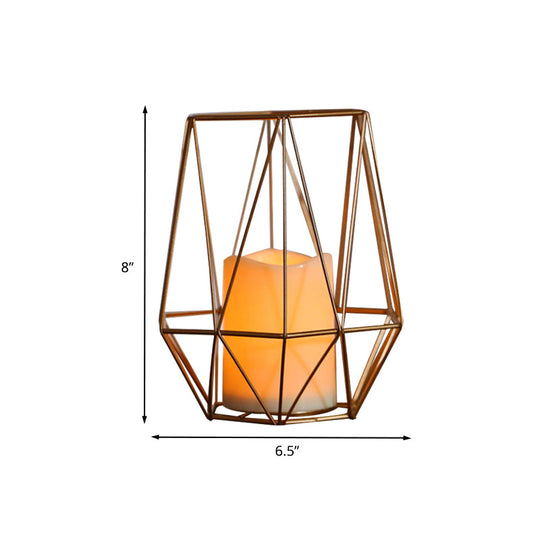 Childrens Gold Diamond/Triangle/Hexagon Battery-Powered Led Night Lamp With Iron Cage And Inner