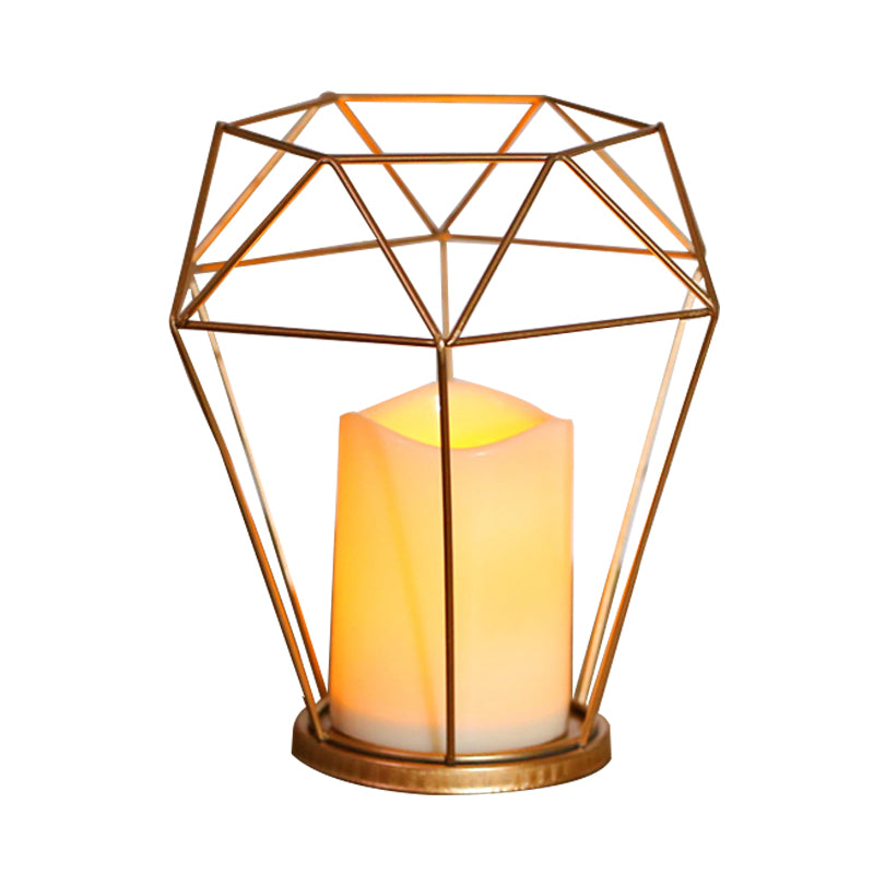 Childrens Gold Diamond/Triangle/Hexagon Battery-Powered Led Night Lamp With Iron Cage And Inner