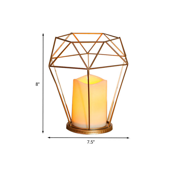 Childrens Gold Diamond/Triangle/Hexagon Battery-Powered Led Night Lamp With Iron Cage And Inner