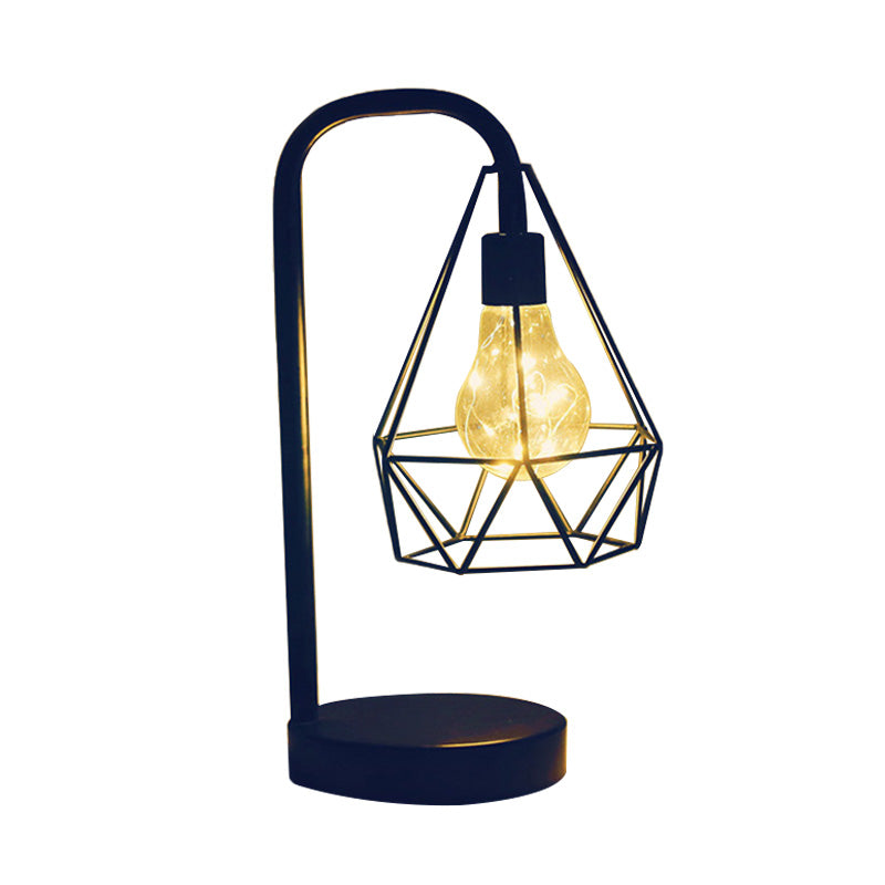 Modern Teardrop/Ball Cage Dangling Plug-In Table Light With Gooseneck Arm - Black Led Nightstand