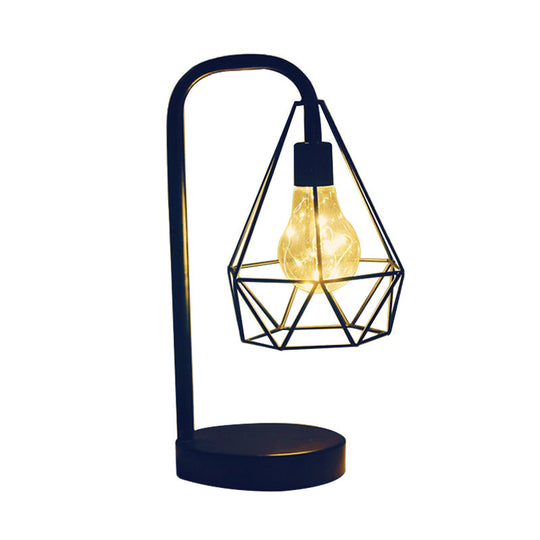 Modern Teardrop/Ball Cage Dangling Plug-In Table Light With Gooseneck Arm - Black Led Nightstand