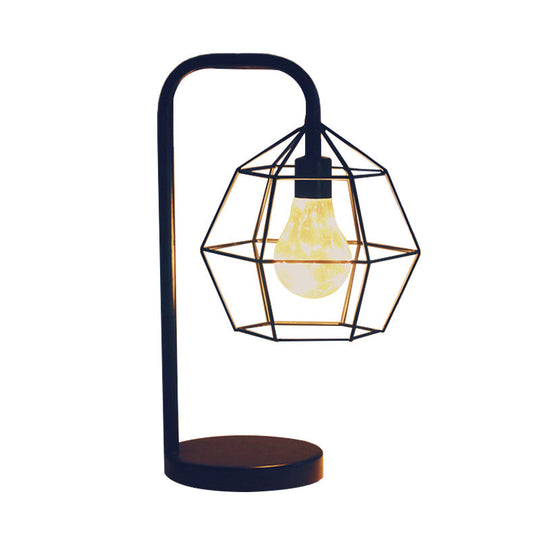Modern Teardrop/Ball Cage Dangling Plug-In Table Light With Gooseneck Arm - Black Led Nightstand