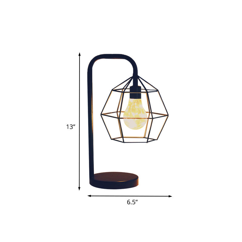 Modern Teardrop/Ball Cage Dangling Plug-In Table Light With Gooseneck Arm - Black Led Nightstand