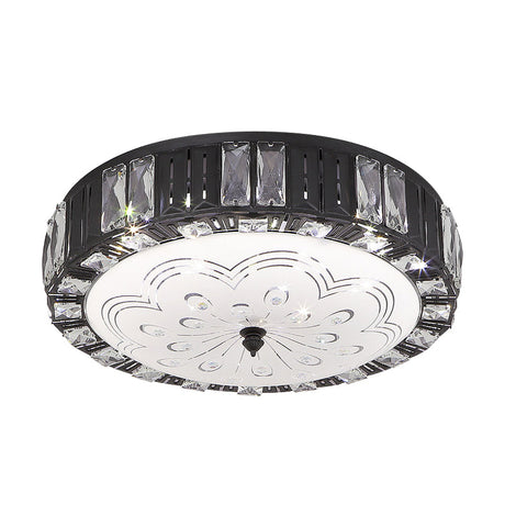Modern Black Metal Led Flush Mount Bedroom Lamp With Crystal Accent