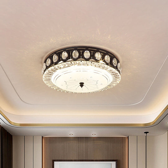 Modern Black Metal Led Flush Mount Bedroom Lamp With Crystal Accent / B