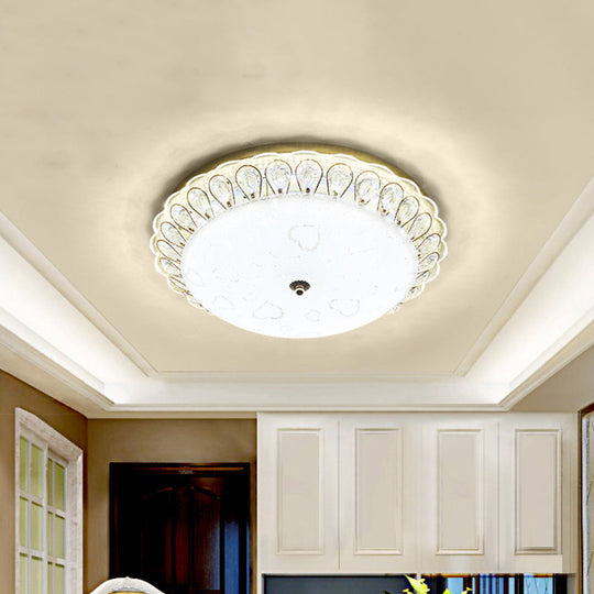 Frosted Glass Gold Ceiling Lamp - Domed Led Flush Light With Crystal Accent (16/19.5 Wide) / 16