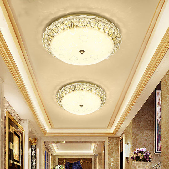 Frosted Glass Gold Ceiling Lamp - Domed Led Flush Light With Crystal Accent (16/19.5 Wide)