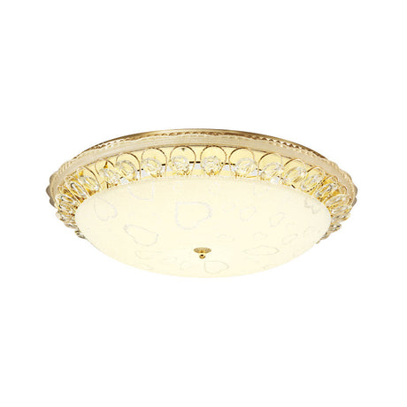 Frosted Glass Gold Ceiling Lamp - Domed Led Flush Light With Crystal Accent (16/19.5 Wide)