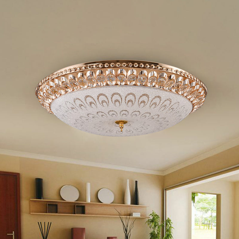 Modern Crystal Glass Led Gold Domed Flush Mount Ceiling Light For Bedroom 16’/19.5’ Width / 16’
