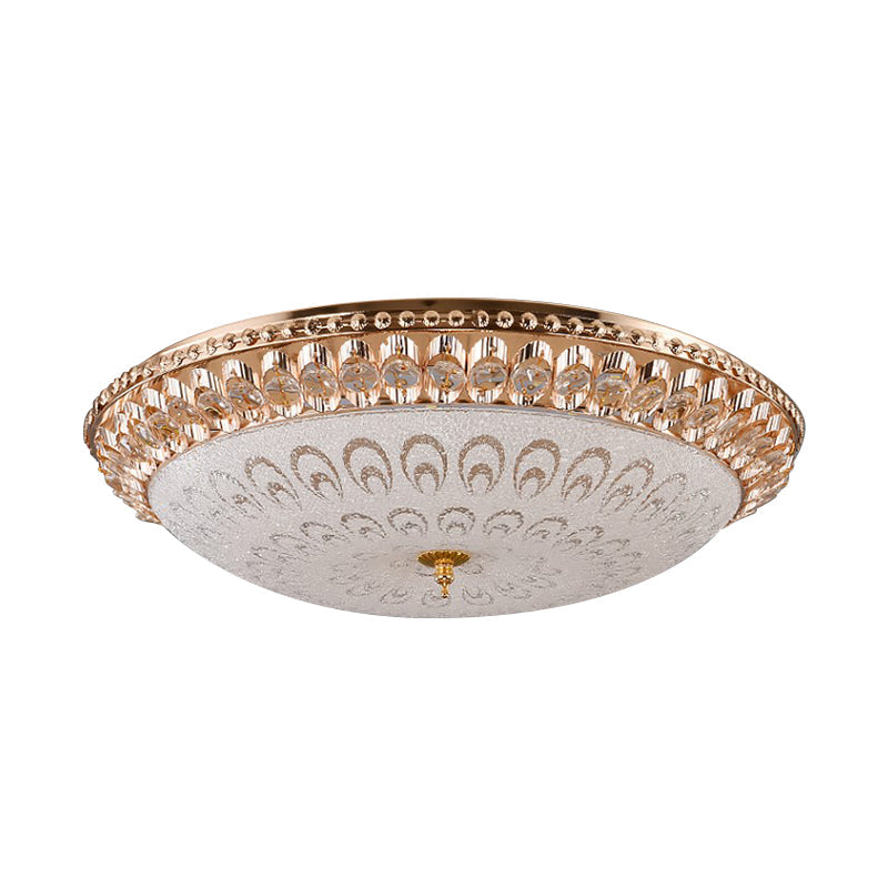 Modern Crystal Glass Led Gold Domed Flush Mount Ceiling Light For Bedroom 16’/19.5’ Width