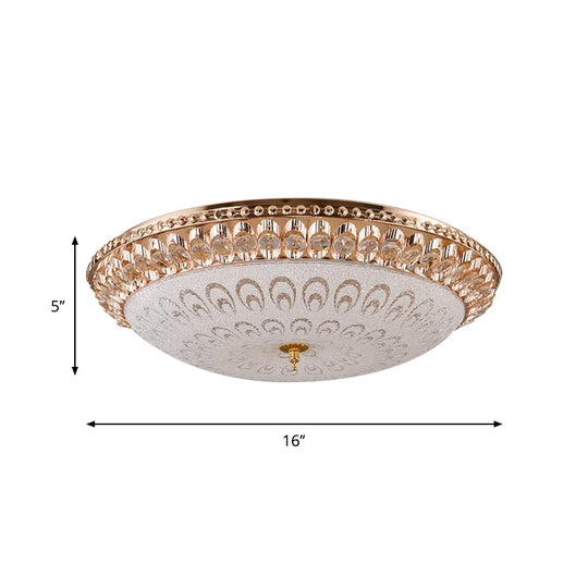 Modern Crystal Glass Led Gold Domed Flush Mount Ceiling Light For Bedroom 16’/19.5’ Width