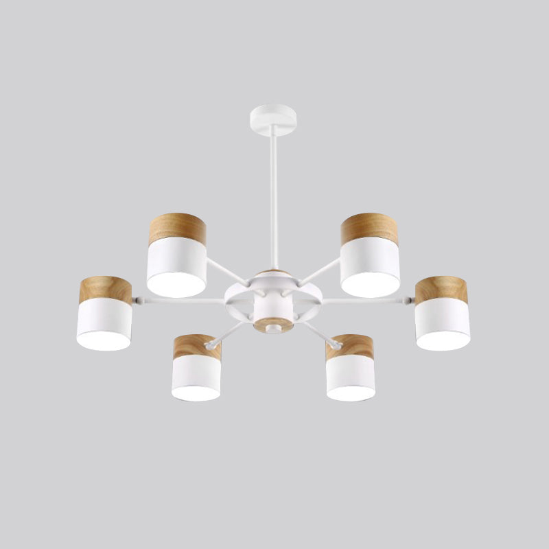 Splicing Cylinder Rotatable Chandelier: Macaron Iron 6-Head Ceiling Hanging Light In