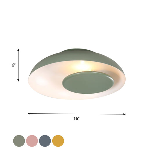 Macaron Single Iron Flush Mount Ceiling Light With Colorful Wide Bowl Design And Cover -