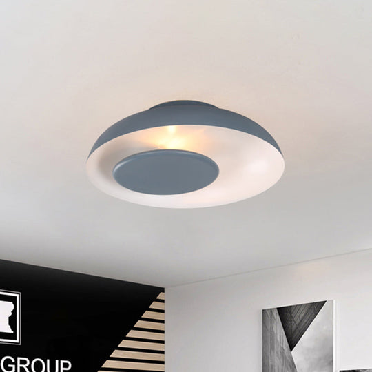 Macaron Single Iron Flush Mount Ceiling Light With Colorful Wide Bowl Design And Cover -