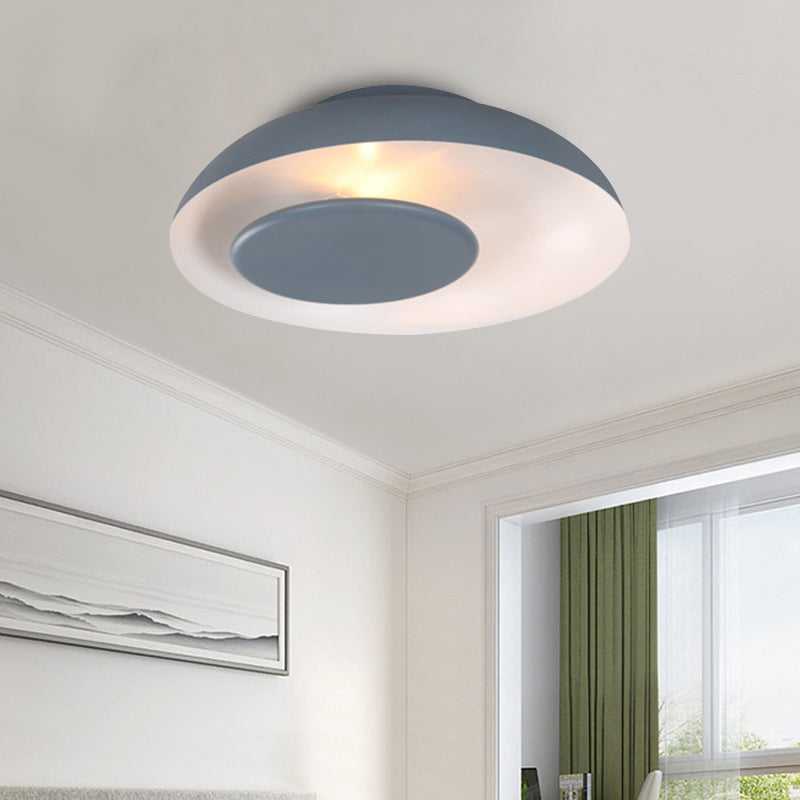 Macaron Single Iron Flush Mount Ceiling Light With Colorful Wide Bowl Design And Cover -
